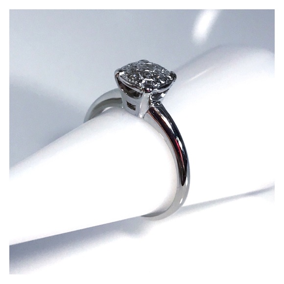 14KT GYPSY SET DIAMOND MID CENTURY MODERN SOLID WHITE GOLD RING - Picture 5 of 13